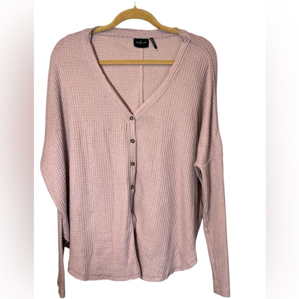 Out From Under Jojo Versatile Long Sleeve Waffle Print Thermal Top Sz M Lounge